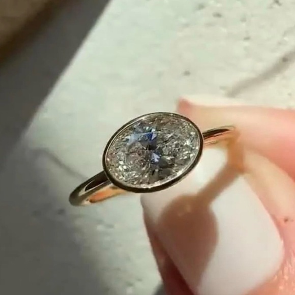 Gold Plated East West Ring with 2ct Oval Gemstone